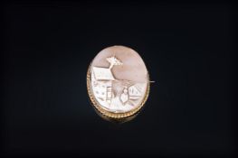 Antique 9ct Gold - Shell Cameo Brooch. Marked 9ct. 1.75 Inches High.