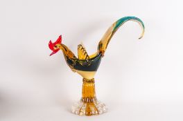 Murano Hand Made Glass FIgural Rooster Vase, Circa 1970's, Stands 14'' in height.