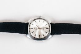 Tissot - 1960's Sea-Star Brushed Steel Wrist Watch with Original Tissot Leather Strap. Cushion