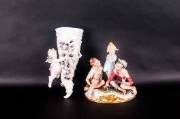 Capodimonte Figure Group Depicting 3 Urchins, Together With A German Style Wall Pocket With