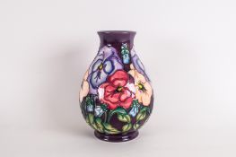 W Moorcroft Tubelined Globular Shaped Modern Vase, 'Pansy' Pattern, multi-colourway. Stands 7.5'' in