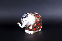 Royal Crown Derby Imari Patterned Elephant Paperweight. Pattern Num 1128. Date 1995. Gold Stopper