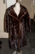 Ladies Full Length Dark Brown Mink Coat, fully lined, Collar with revers slit pockets. Hook & Loop