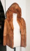 Jacques Saint Laurent Coney Hooded Fur Jacket, Hook & Loops, Cuff Sleeves, Fully Lined