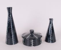 Midwinter Clayburn Factory - Jessie Tait Design 4 Piece Cruet Set, Black and White Zig Zag Pattern.