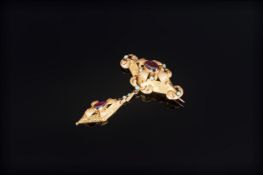A Regency - Highly Decorated and Very Fine 18ct Gold Brooch / Pendant Drop. Set With Garnets and