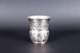 Russian Silver Niello Beaker Of Unusual Shaped Form, Finely Engraved Throughout With Floral