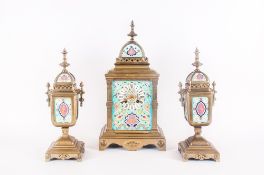 French 19th Century Fine Gilt Bronze & Champagne Enamel Mantle Clock & Garniture Circa 1860/70.