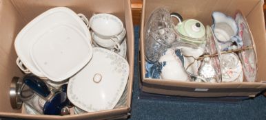Two Boxes Of Misc Pottery, Collectables And Glass