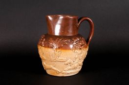 Stoneware Harvest Jug, grey round handle, early 19thC. 5 inches high.