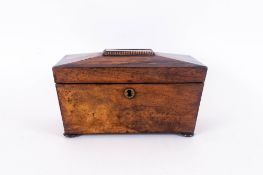Mid 19th Century Walnut Lidded Sarcophagus Shaped Twin Compartment Tea Caddy. standing on 4 ball