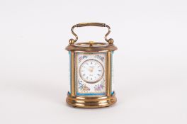 Halcyon Days Lacquer Brass and Enamel Miniature Mantle Clock. 3.5 inches high.
