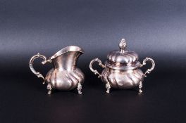 Antique - Elegant Sterling Silver Matching Singles Two Handled Sugar Bowl and Cover with Milk Jug.
