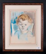 Emmanuel Levy (D.1986) Manchester Artist Pastel & Watercolour, Portrait Of A Young Baby with curly