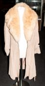 Suede Full Length Coat With Fur Collar