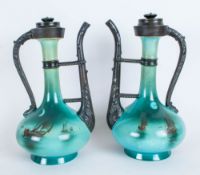Shelley Late Foley Pair of ' Sailing Boats ' Ewer's / Jugs In The Persian Style. c.1910. Each Stands