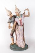 Lladro Very Fine Tall Gres Porcelain Sculpture Depicting Thai Dancers, Titled 'Thailandia' of