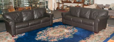 Pair Of Three Seater Italian Leather Couches - High Quality