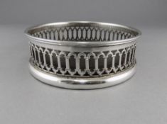 A Silver Gallery Wine Coaster, with Open and Pierced Work Gallery. Impressed European Silver Mark.