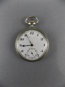 1920's Nickel Silver Cased Open Faced Pocket Watch with White Porcelain Dial.