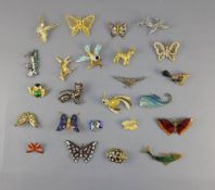 Collection of Animalier Brooches comprising ten butterfly brooches or pendants, mostly enamelled,