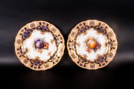 Royal Worcester Pair Of Handpainted And Signed Cabinet Plates By Richard Sebright 'Fallen Fruits'