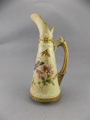 Royal Worcester Blush Ivory Shaped Ewer, Decorated with Images of Butterflies and Flowers,