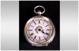 Swiss - Ladies Fine and Ornate Silver Key-wind Open - Faced Engraved Pocket Watch. Marks 93.5. c.