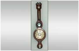 A Mahogany Wheel Barometer With Silvered Dial 'Hygrometer,