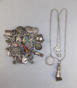 Silver Charm Bracelet With Approximately 55 Charms,