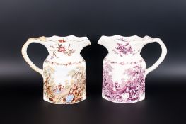 Masons Late 19thC Ironstone Jugs (2) in total. Watteou pattern. Height 7 inches. Overall condition