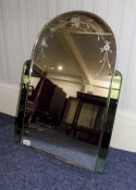 1950's Art Deco Style Wall Mirror Of Arched Form With Etched Floral Decoration And Green Mirrored