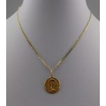 A 9ct Gold Chain and Medallion. Marked 9ct. 14 Inches In Length. 5.2 grams. As New Condition.