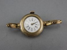 Ladies 1920's Gold Plated - Mechanical Wrist Watch, Features a White Fancy Porcelain Dial,