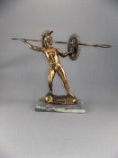 Cast Coppered Grecian Figure With Spear And Medusa Shield,