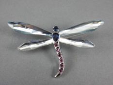 Swarovski Cut Crystal Blues and Pinks Insect Brooch. 2.5 Inches Wide, Boxed. As New Condition.