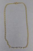 Ladies 9ct Gold Necklace Set with Pearls. Marked 375 and Fully Hallmarked. 15 Inches In Length.