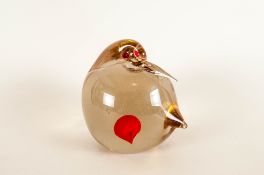 Cenedese Murano - Fine Translucent Art Glass Bird Paperweight In a Smokey Amber Colour way with Red