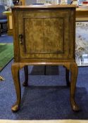 1920's Burr Walnut Bedside Cabinet With Single Door Raised On Cabriole Legs,