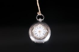 Swiss Early 20th Century Silver Ornate Ladies Keywind Open Faced Pocket Watch marked 93.