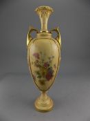 Royal Worcester Hand Painted Blush Ivory Twin Handle Pedestal Vase,
