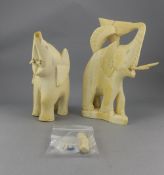 2 Ivory Elephants, Crudely Carved, Largest 8.