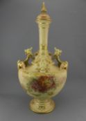 Royal Worcester Fine Hand Painted Large and Impressive Blush Ivory and Satyr Headed Lidded Vase