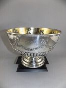 Edwardian Silver Punch Bowl, Decorated with Swags and Garlands to Body.