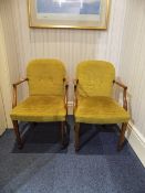 Two 20thC Open Arm/Carver Chairs, Padded Back And Seats, Square, Tapered, Fluted Front Legs,