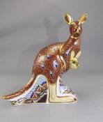 Royal Crown Derby Paperweight ' Kangaroo with Baby '  Date 2003. Gold Stopper. Height 6 Inches.