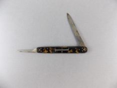 Victorian Tortoiseshell ( Inlaid with Silver Stars ) Double Blade Fruit Knife,