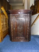 19thC Carved Oak Hanging Corner Cupboard, Carved Japanese Style,