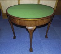 Mahogany D Shaped Card Table, Fold Over Top With Green Baize,