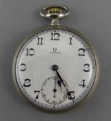 Omega - 15 Jewells White Metal Cased - Keyless 1920's Open Faced Pocket Watch with Porcelain White